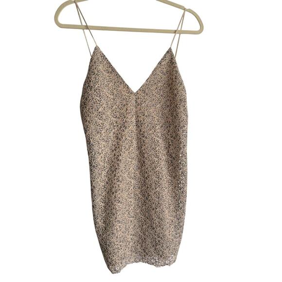 ZARA Beige Gray Lace Spaghetti Strap Lined Slip Dress size Small - Picture 7 of 11